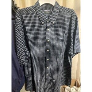 Trader Bay Shirt Men's Size XL Short Sleeve Button Down Navy blue Plaid